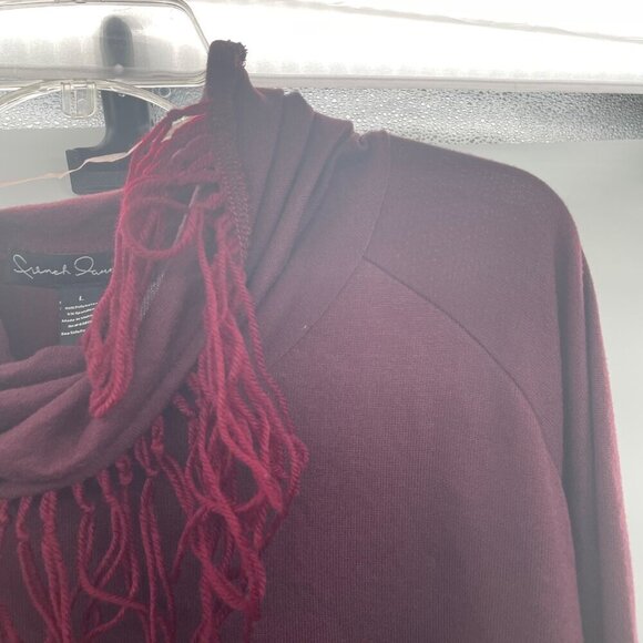 French Laundry Womens Cowl Neck Top Long Sleeve Maroon Size Large Fringe - Picture 4 of 8